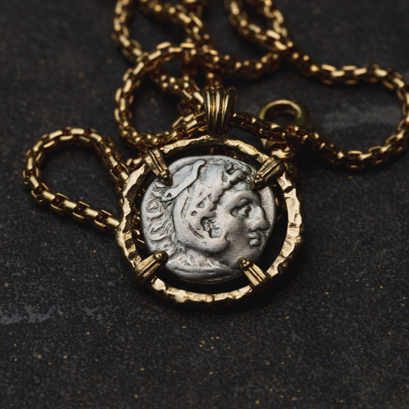 Alexander the Great gold and two-tone necklace on charcoal stone